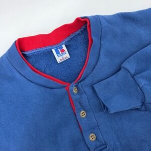 Russell Athletic Blue Henely Sweatshirt Red Trim Long Sleeve Size XL Made In USA